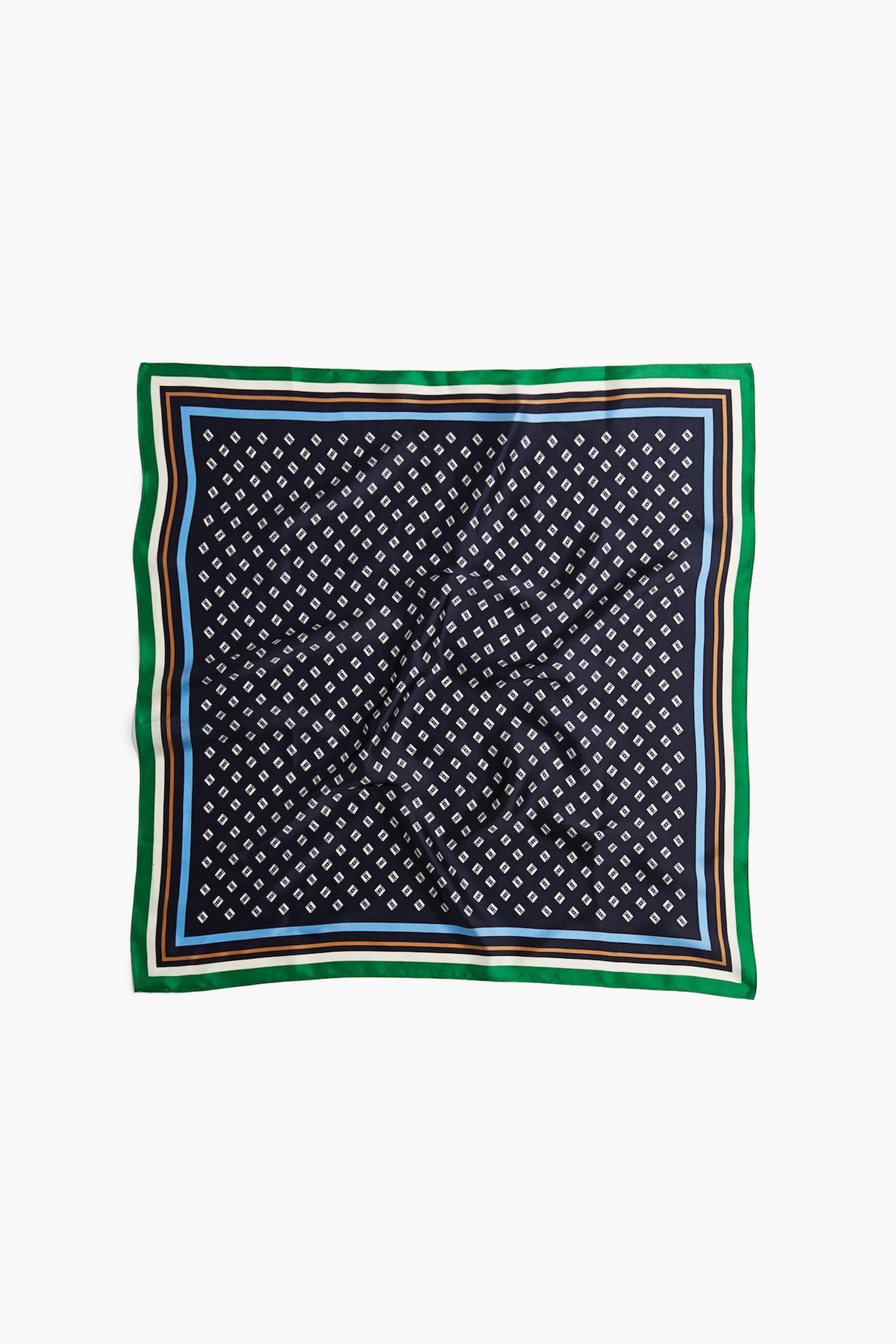 Printed Silk Scarf (Navy Blue/Green)
