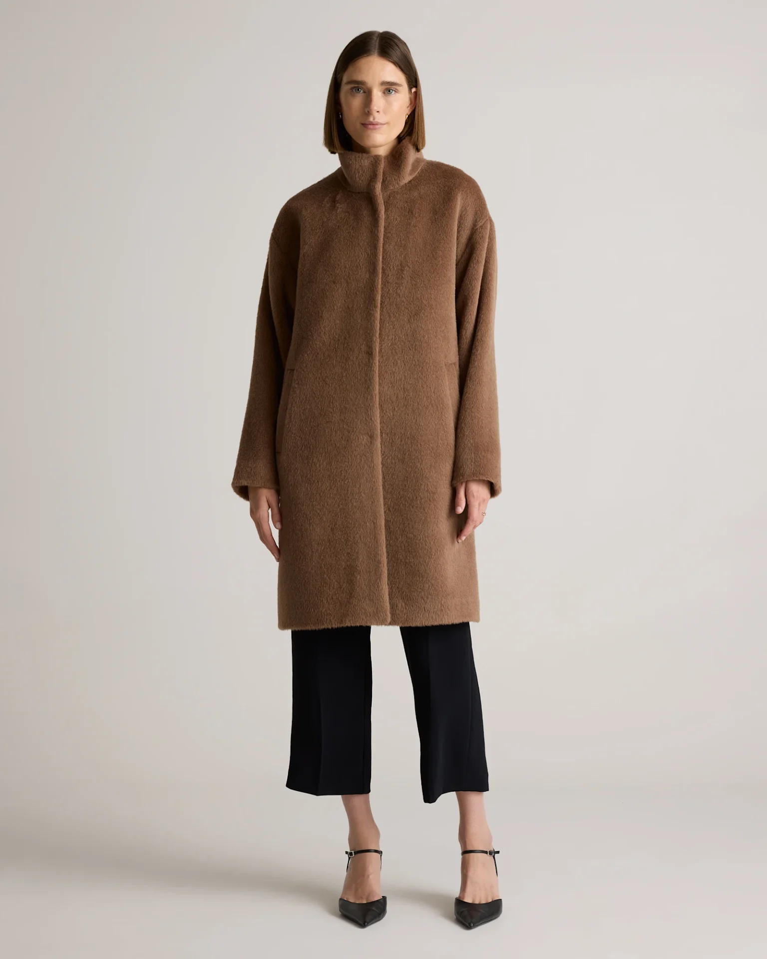 Alpaca-Wool Stand Collar Coat (Rustic Brown)