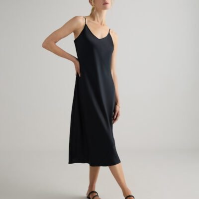 100% Washable Silk Slip Dress (Black)