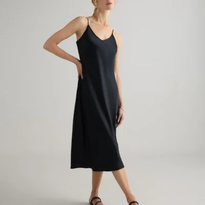 100% Washable Silk Slip Dress (Black)
