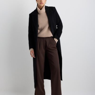 Wool Cashmere Tailored Long Coat (Black)