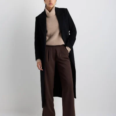 Wool Cashmere Tailored Long Coat (Black)