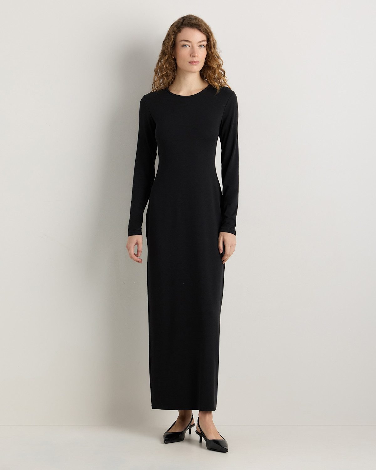 Tencel Modal Knit Long Sleeve Maxi Dress (True Black)