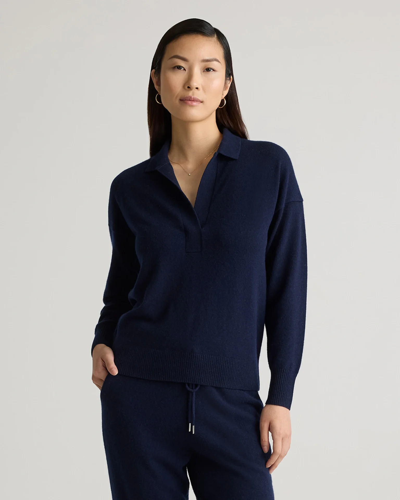 Mongolian Cashmere Polo Sweater (True Navy)