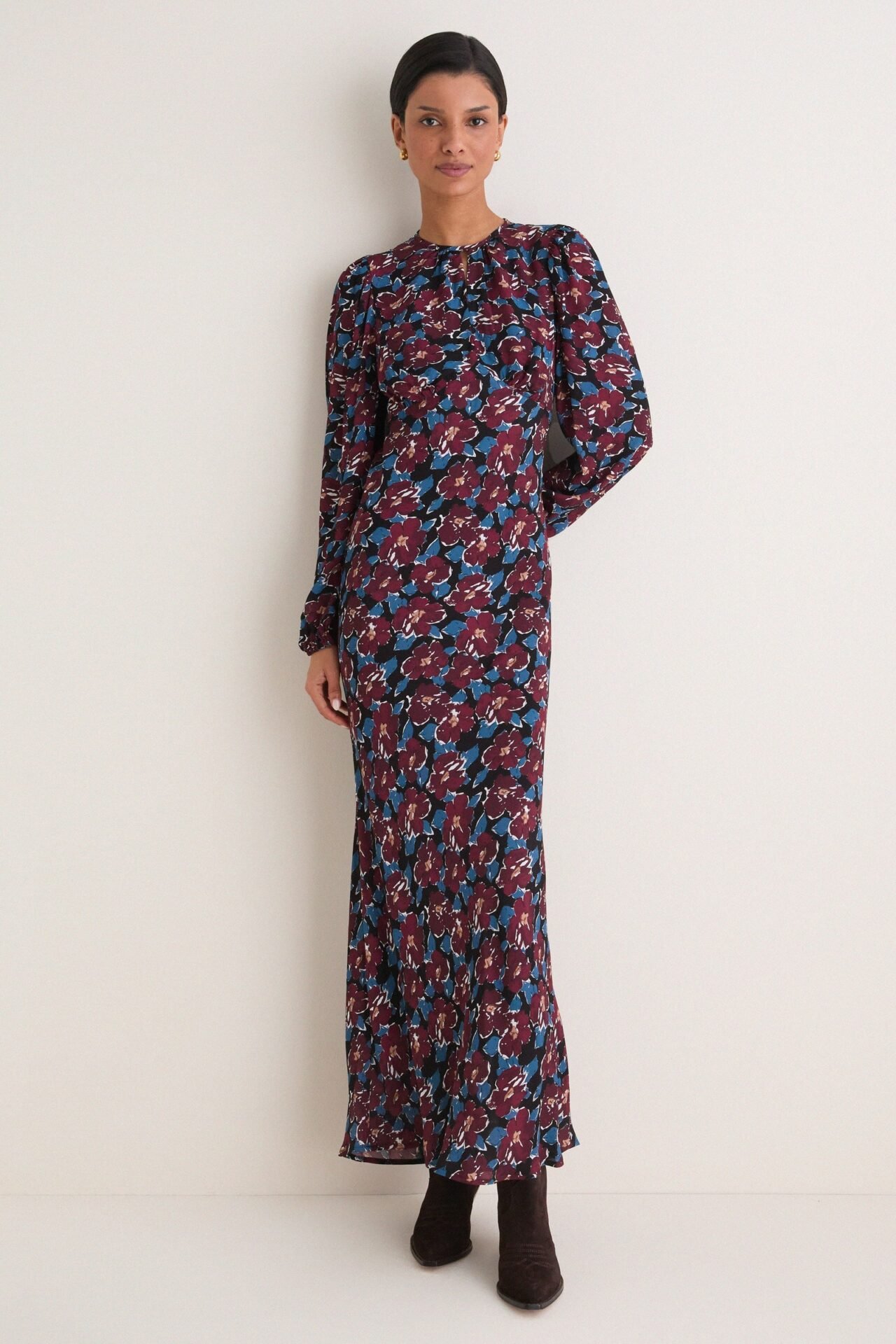 Wilders Flowers Merlot Keyhole Maxi Dress