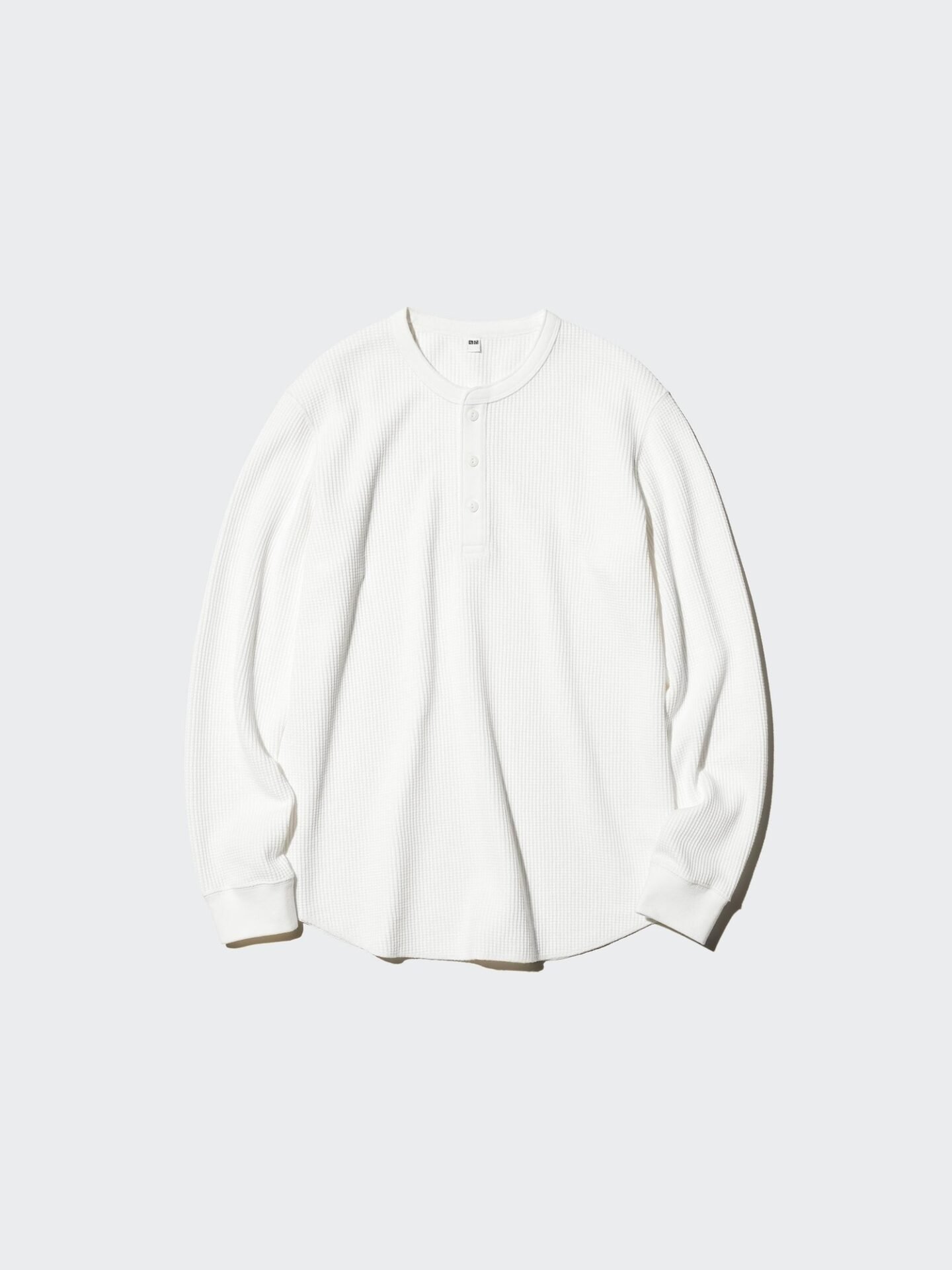 Waffle Henley Neck T-Shirt | Long Sleeve (01 Off White)