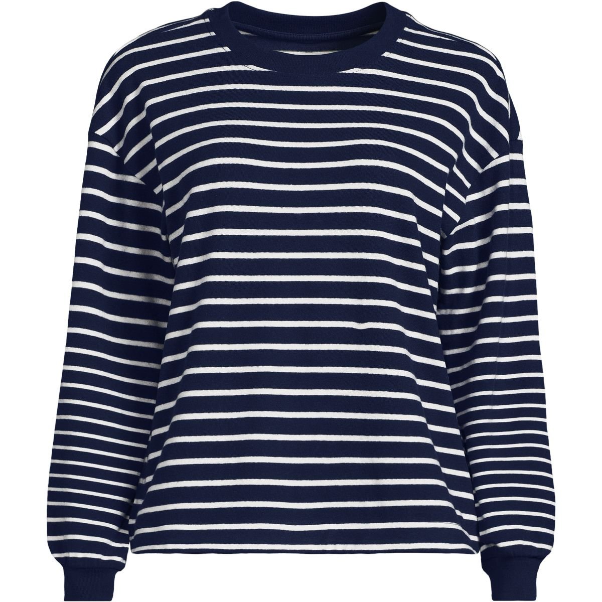 Women's Long Sleeve Mariner Jersey T-Shirt (Deep Sea Breton Stripe)