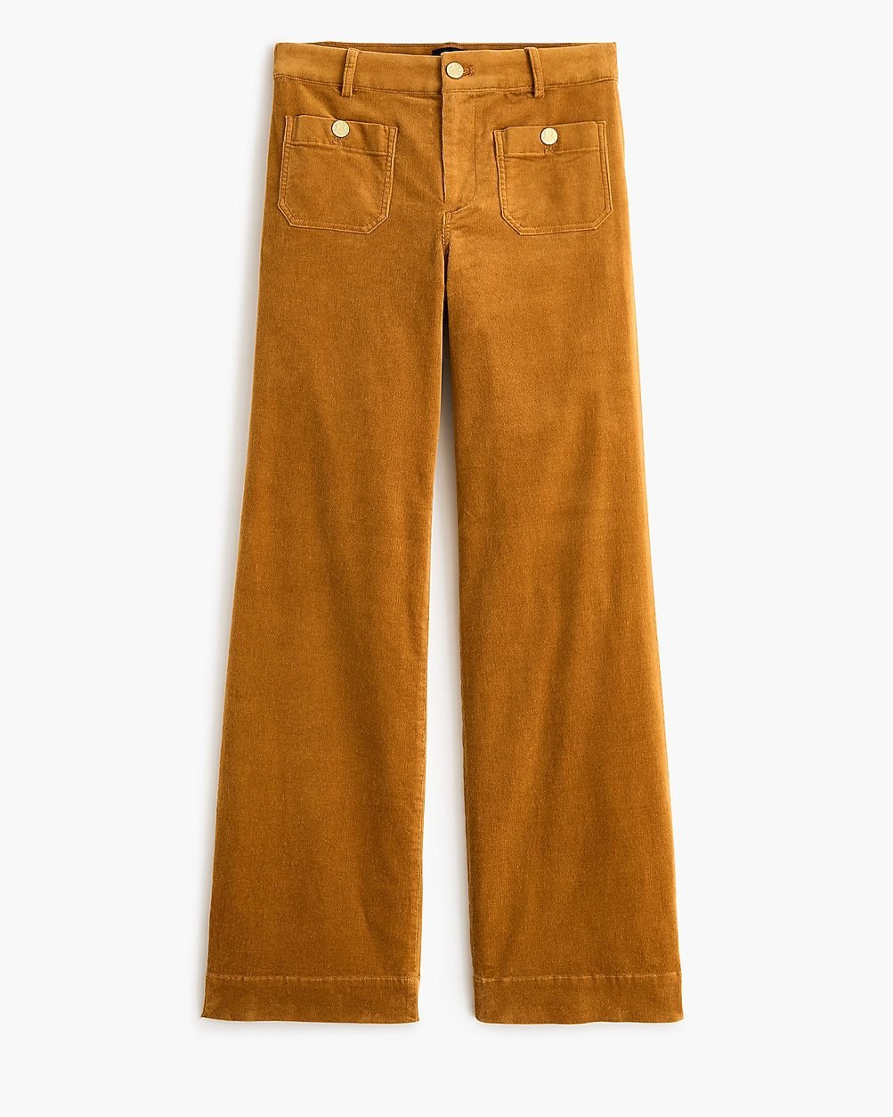 Corduroy Lizzie Sailor High-Rise Patch-Pocket Wide-Leg Pant (Golden Brandy)