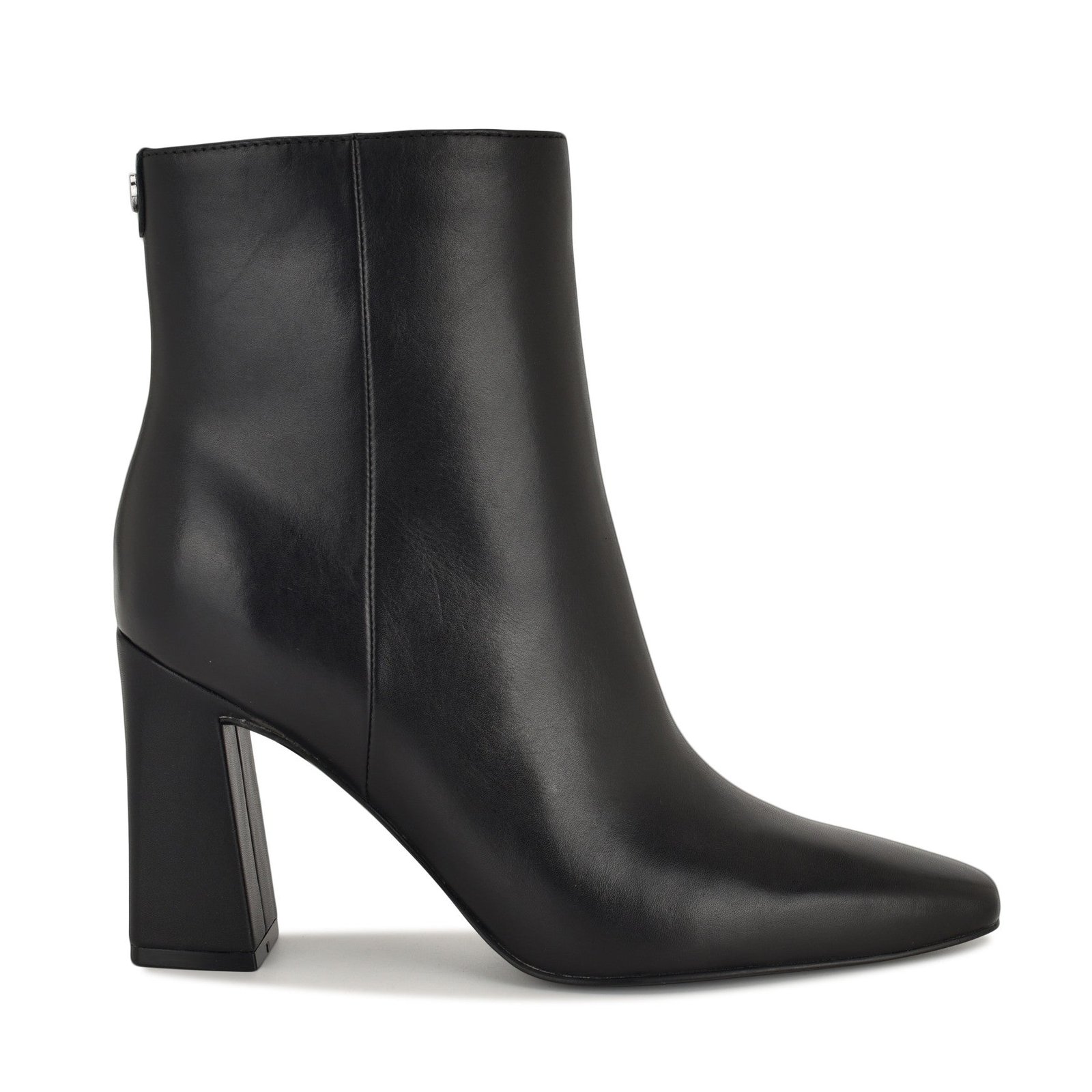 Reraye Block Heel Ankle Leather Booties (Black Leather)