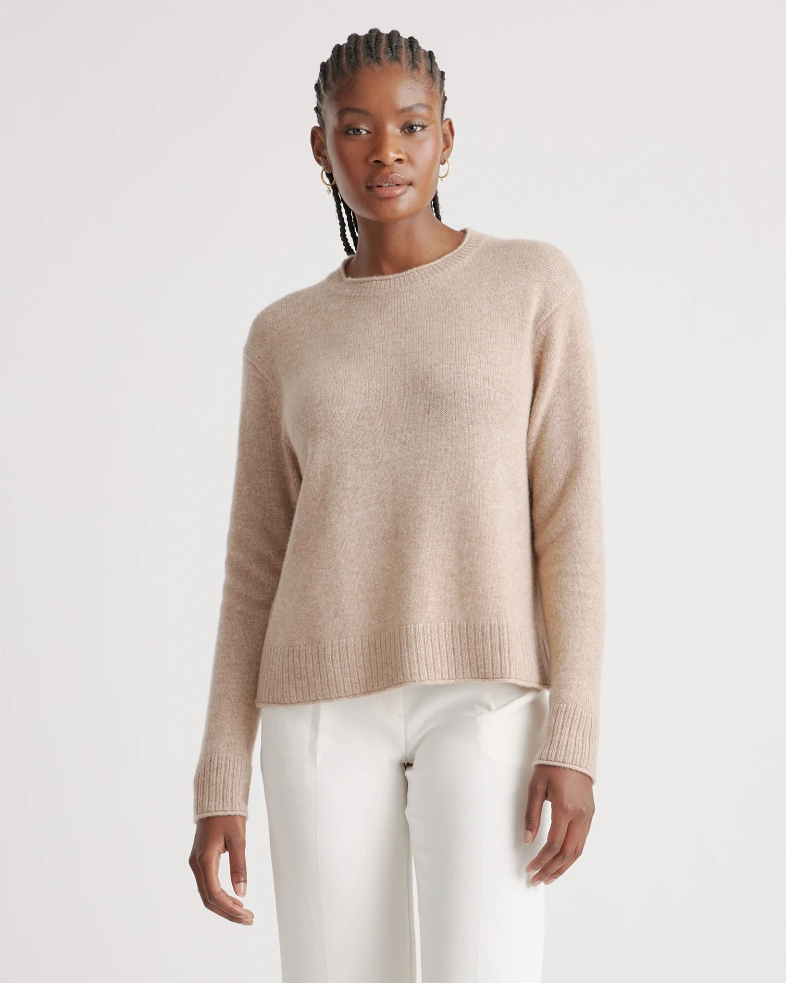 Mongolian Cashmere Boxy Crewneck Sweater (Oatmeal)