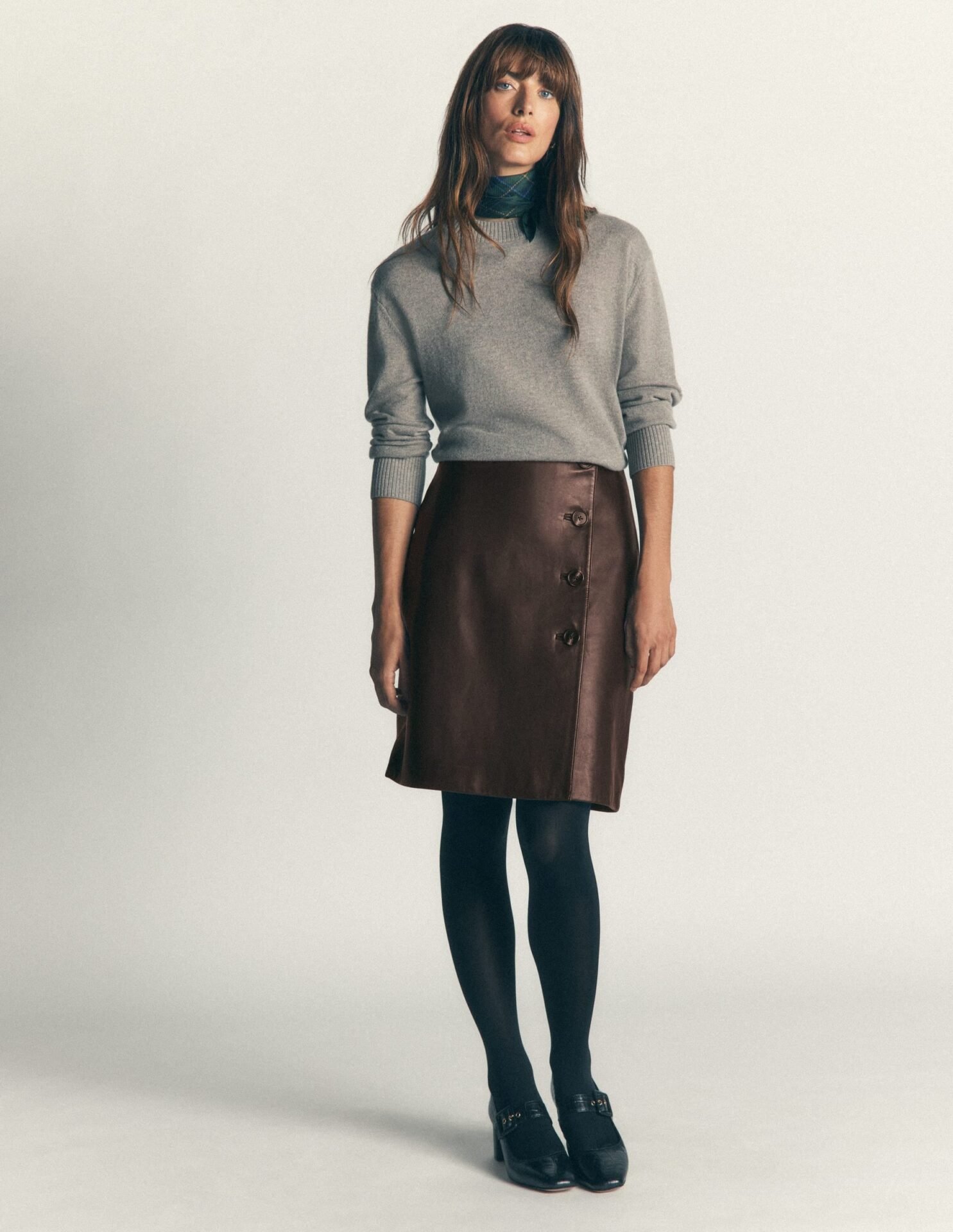 Evelyn Leather Wrap Skirt (Chocolate)