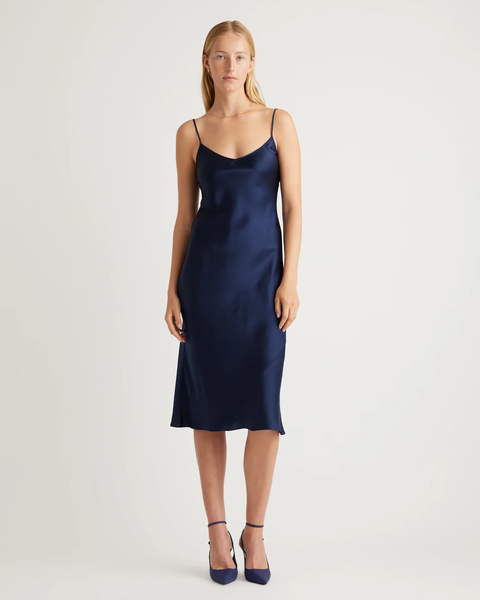 100% Washable Silk Slip Dress (Navy)