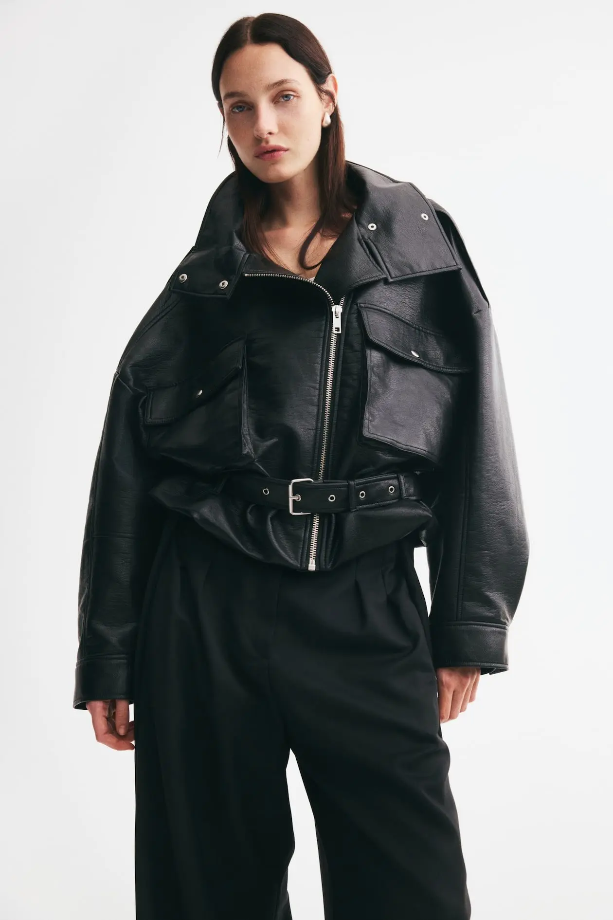 Belt-Detail Biker Jacket