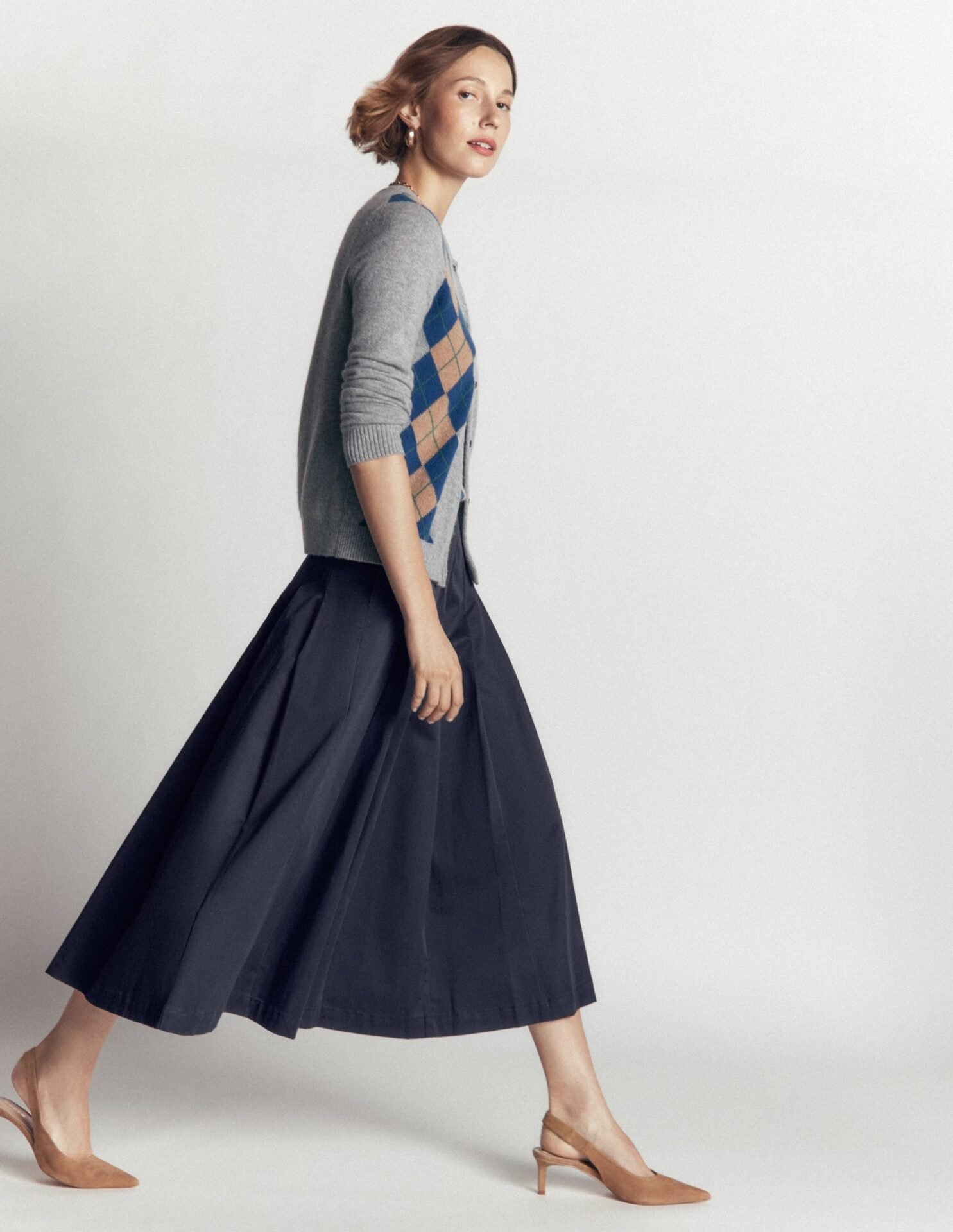 Aya Cotton Sateen Midi Skirt (Navy)