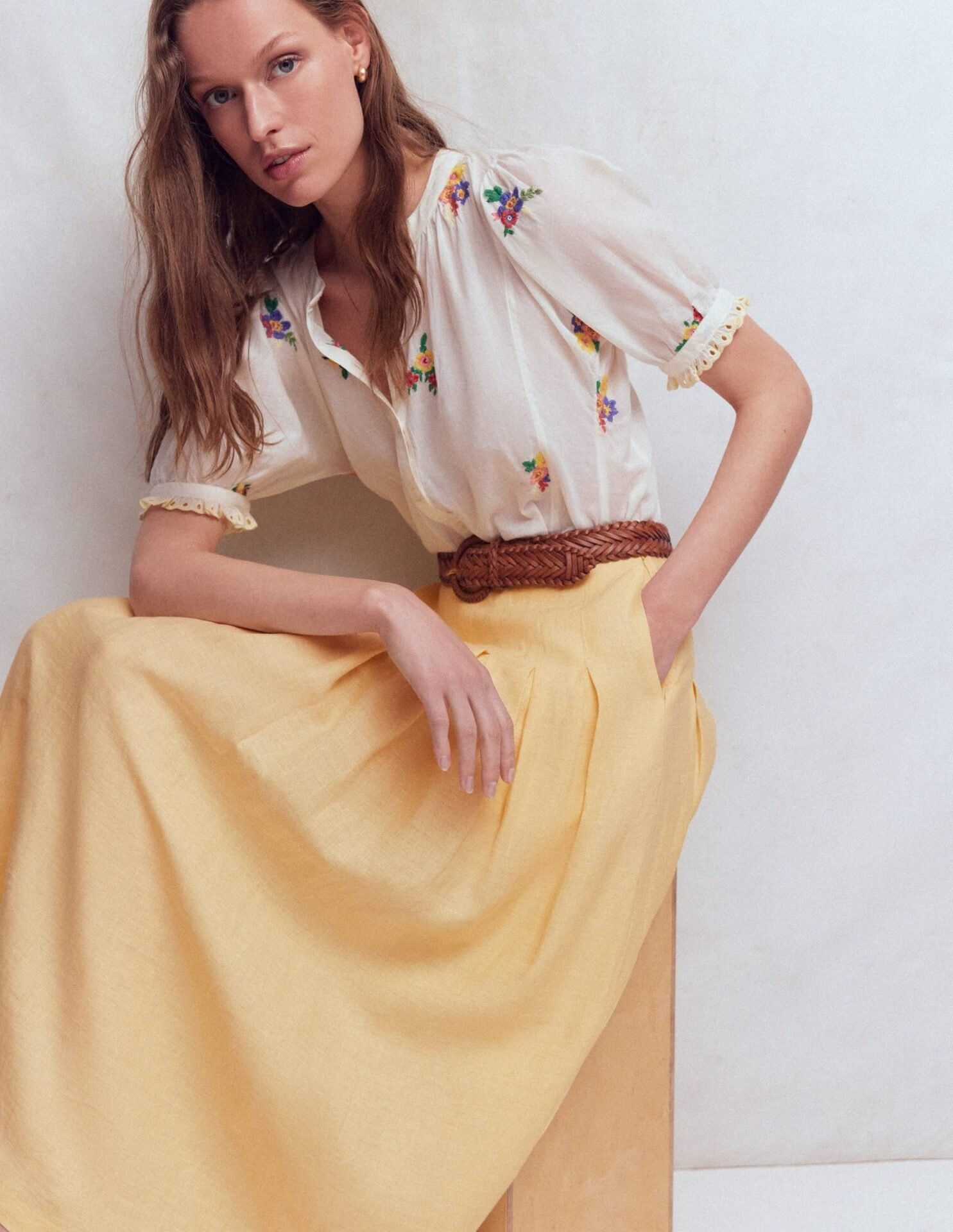 Valentina Linen Skirt (Buttercream)
