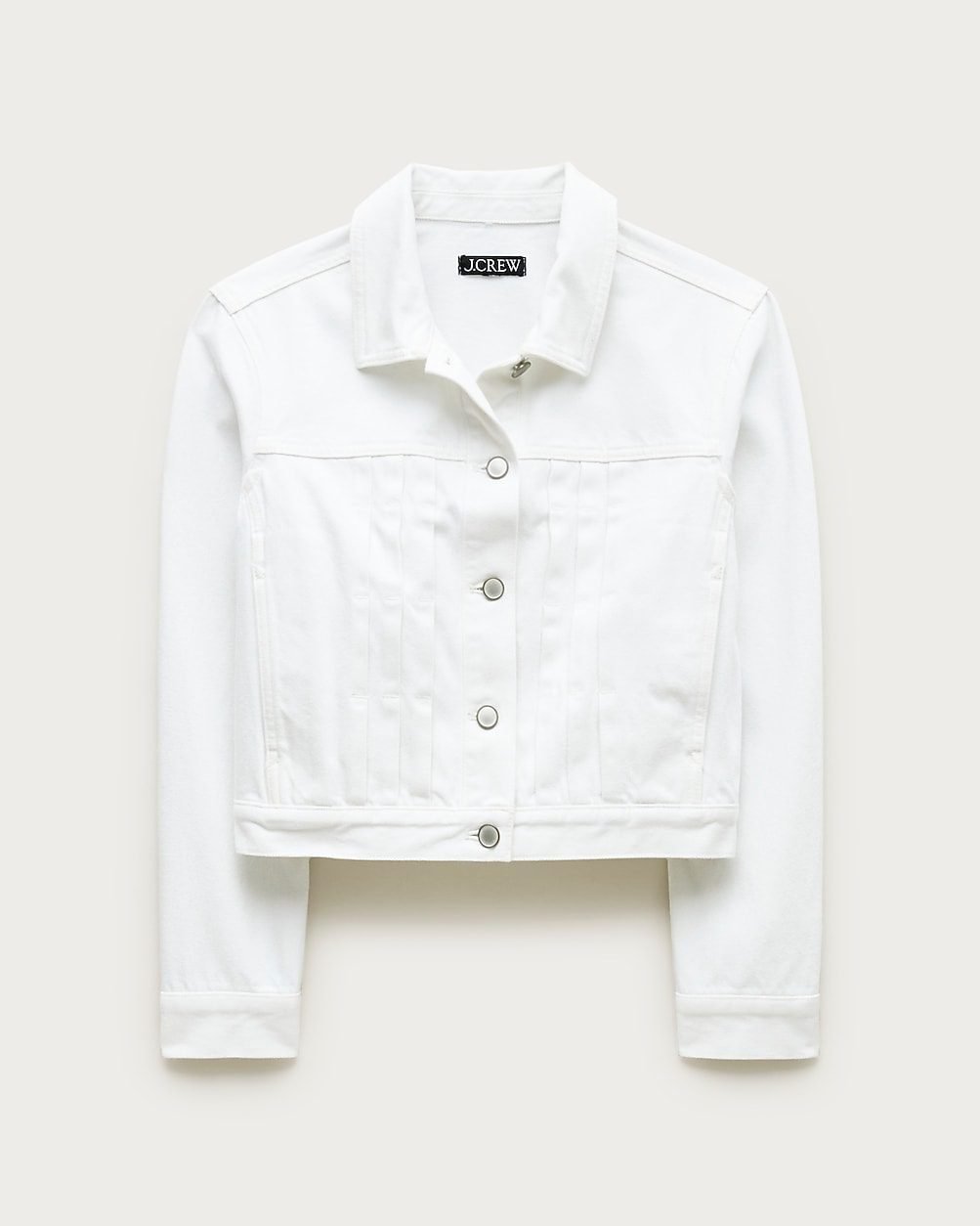 Cropped Denim Jacket with Pintucks (White Denim)