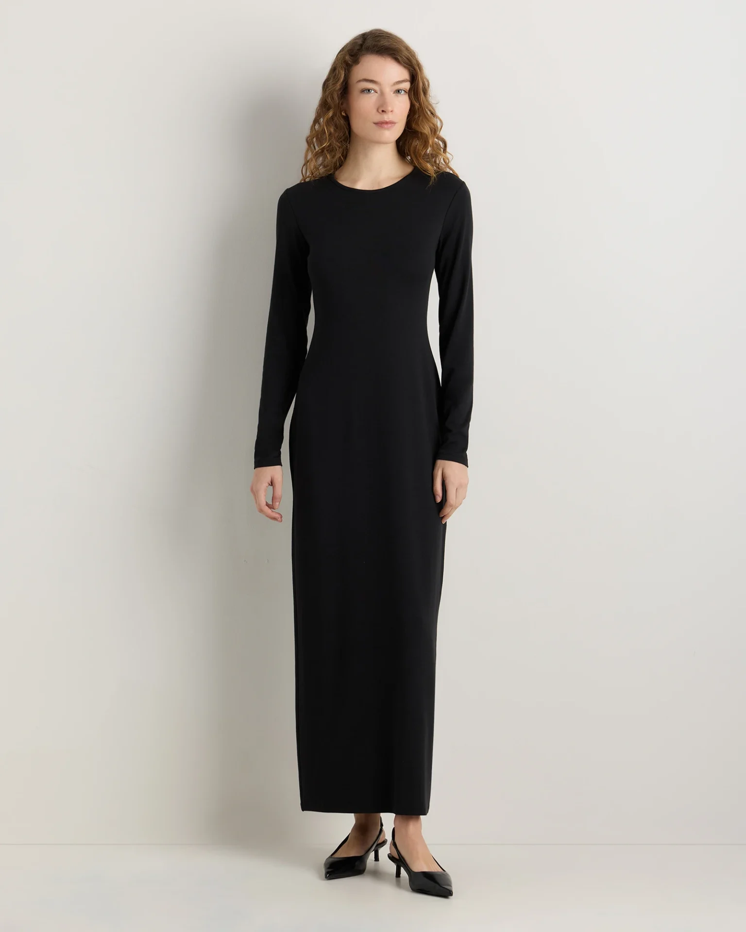 Tencel Modal Knit Long Sleeve Maxi Dress (True Black)