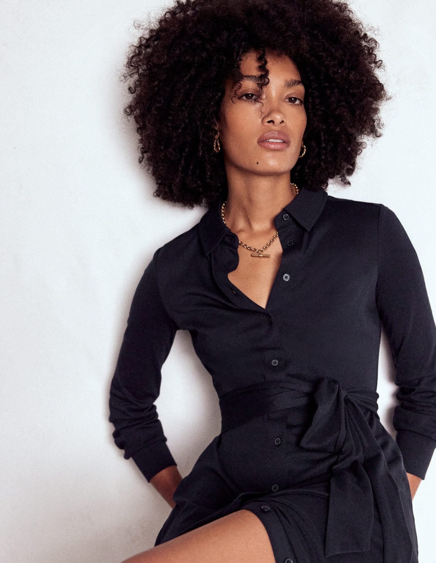 Marcia Jersey Shirt Dress (Navy)