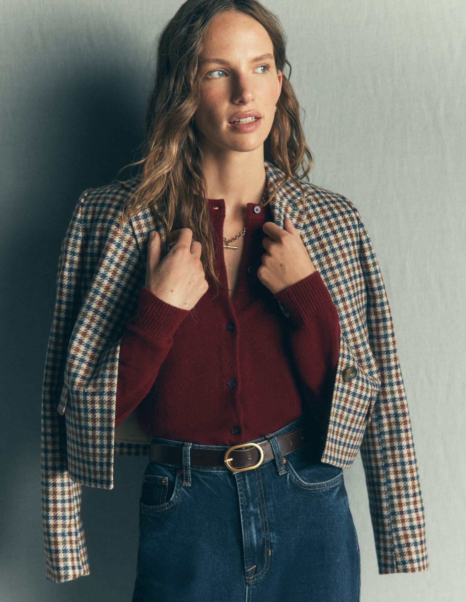 Elsie Cashmere Crew Cardigan (Deep Burgundy)