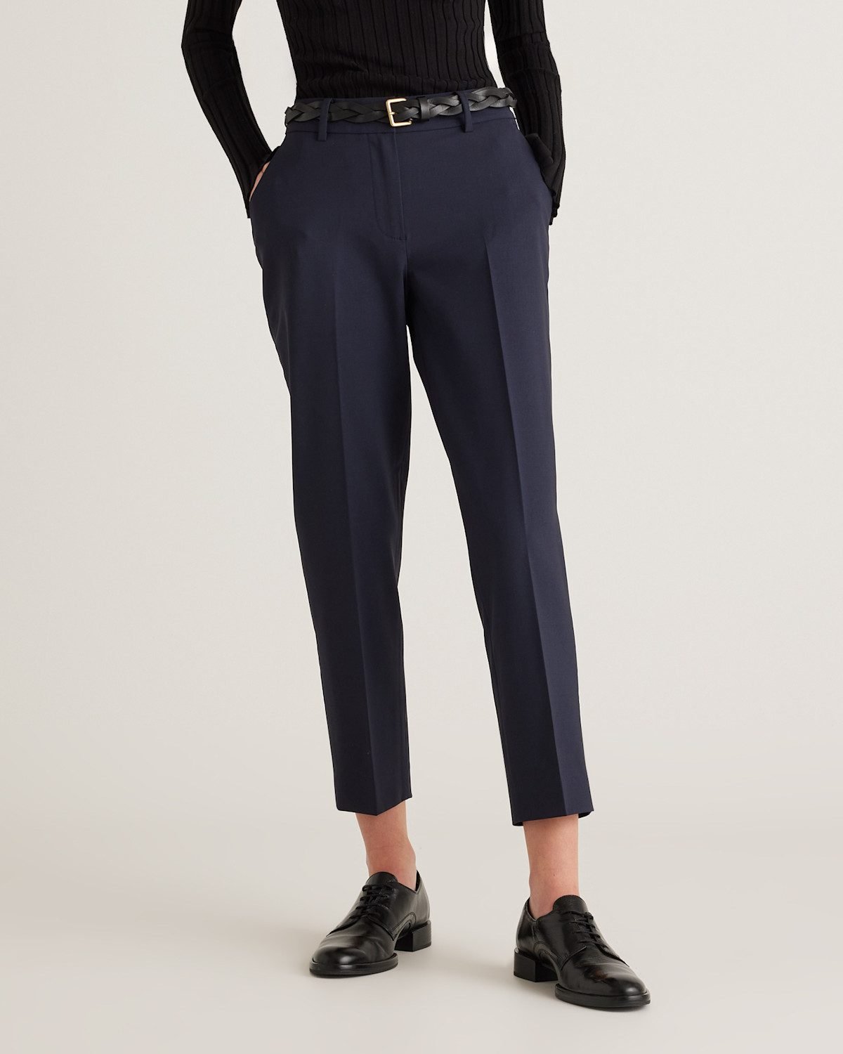 Italian Wool Slim Leg Ankle Pants (Navy)
