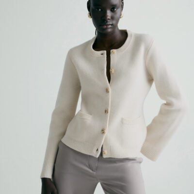 Mongolian Cashmere Structured Cardigan (Ivory)