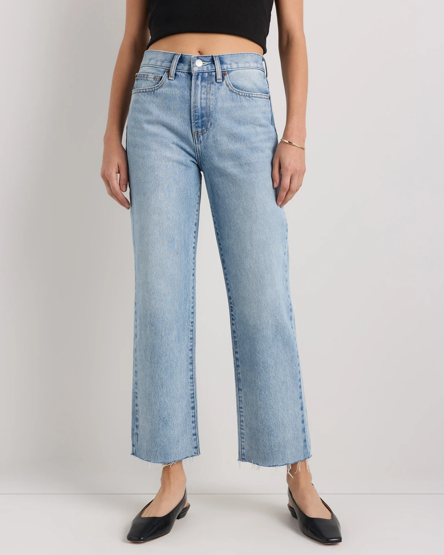 Bella Rigid Straight Jeans (Powder Blue Raw Hem)