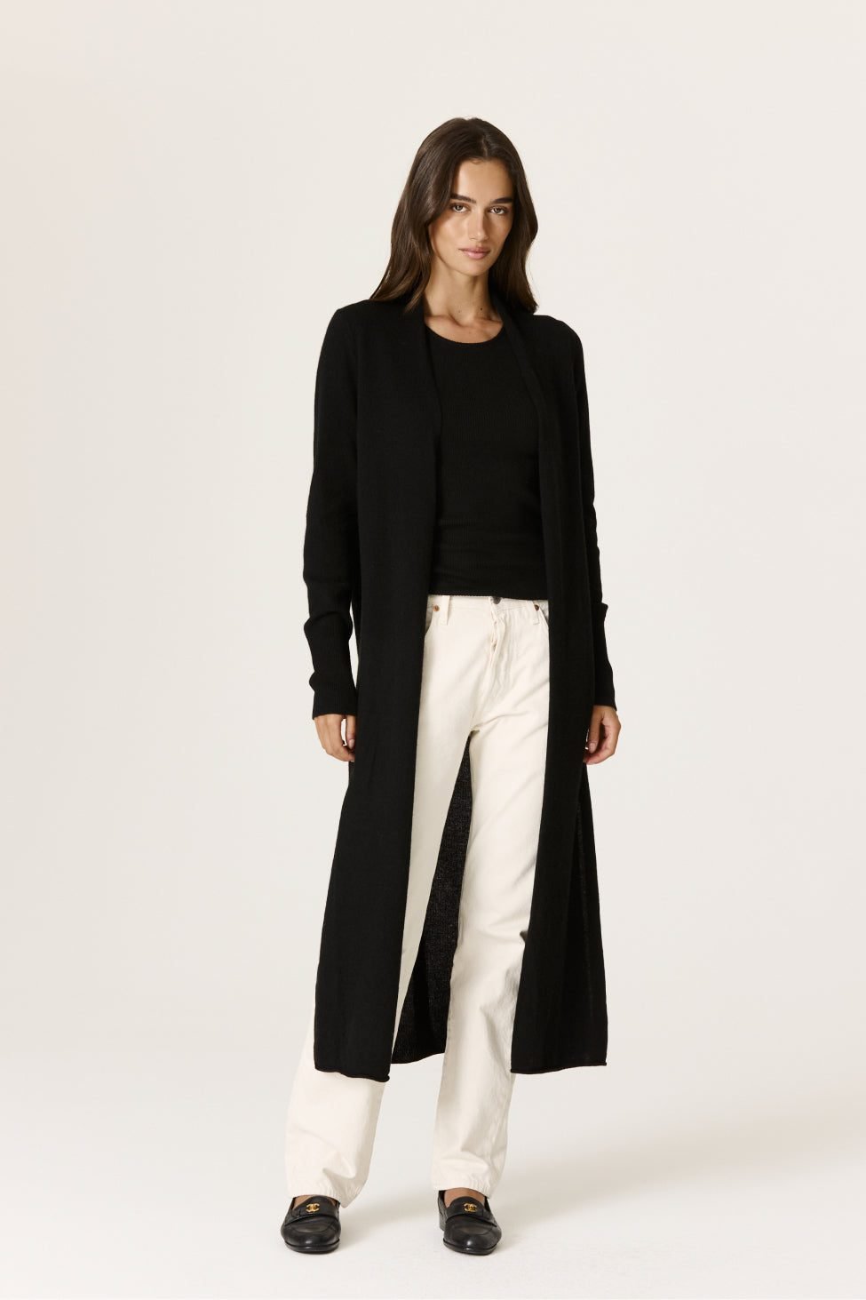 Faye Longline Cashmere Cardigan (Black)