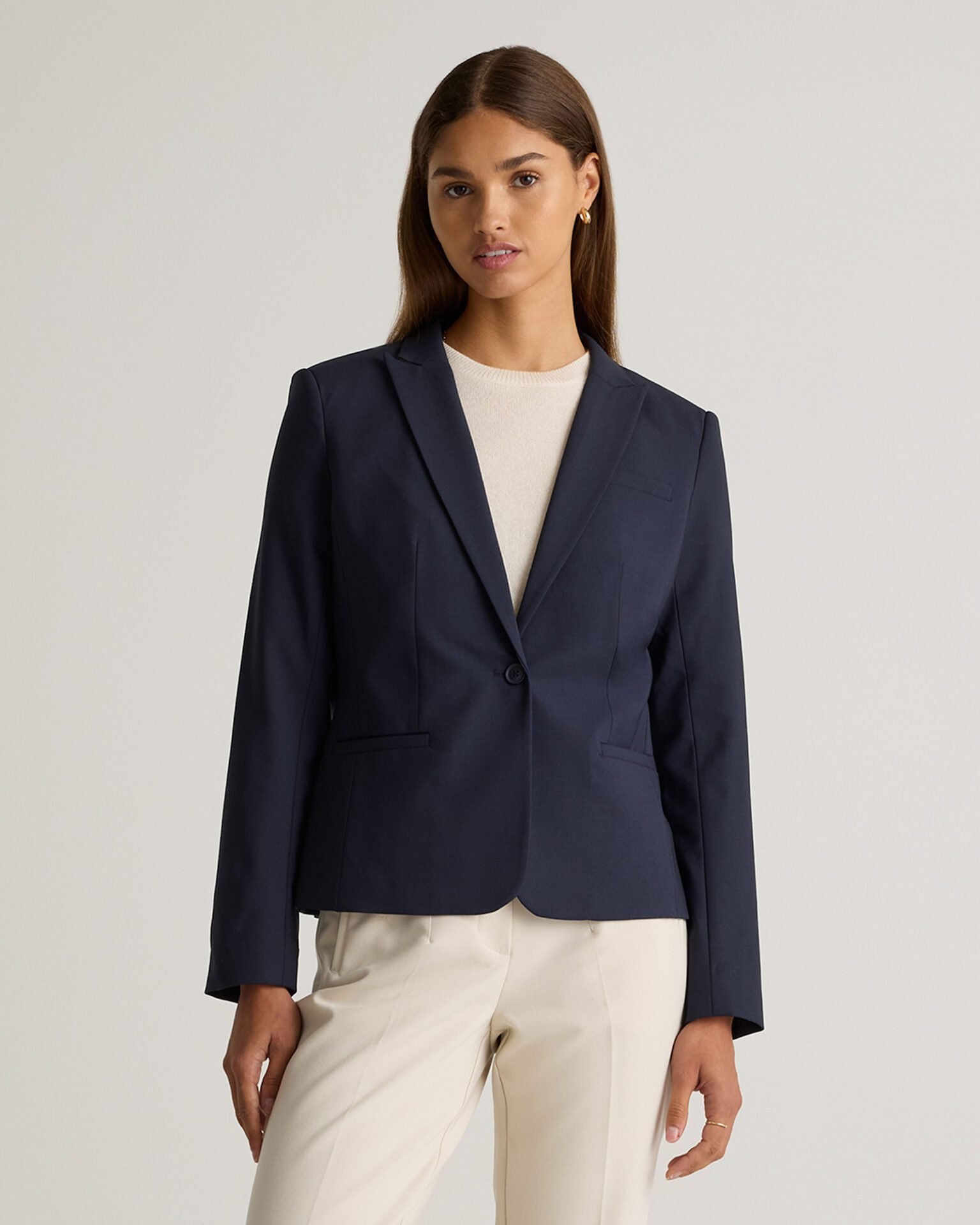 Italian Wool Tailored Blazer (Navy)