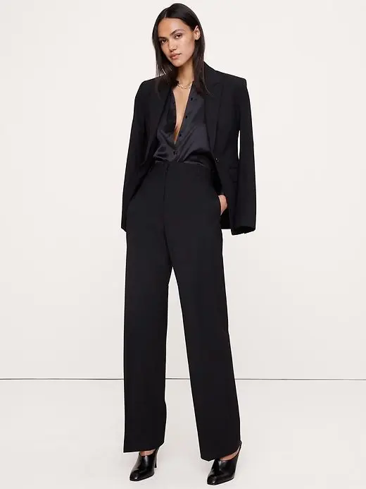 Ultra High-Rise Modern Straight Italian Lightweight Wool Pant (Black)