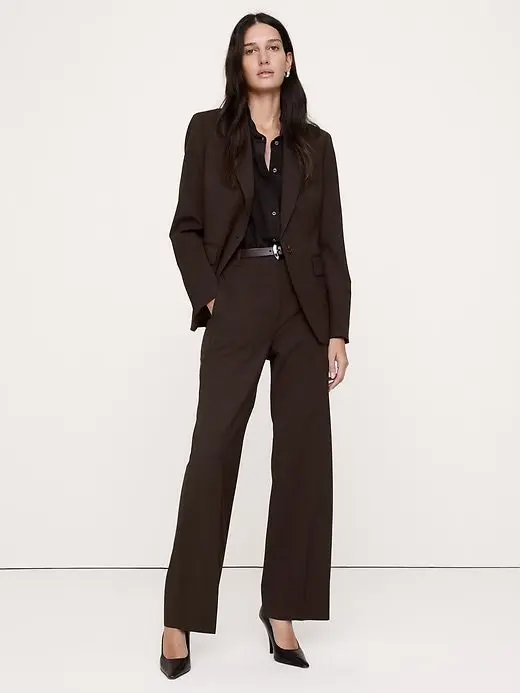 Ultra High-Rise Modern Straight Italian Lightweight Wool Pant (Ganache Brown)