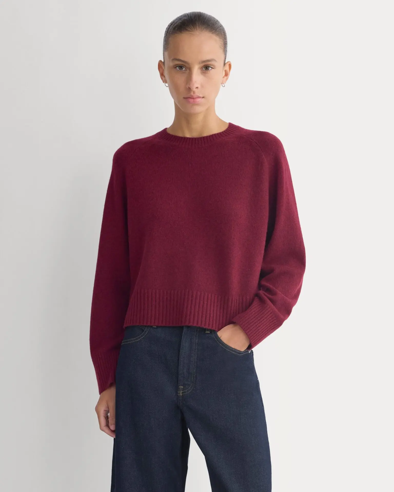 The Boxy Crew in Cashmere (Heather Wine)