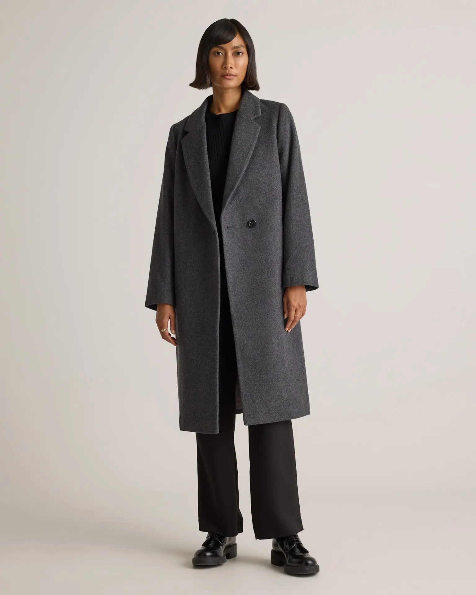 Italian Wool Classic Single-Breasted Coat (Heather Charcoal)