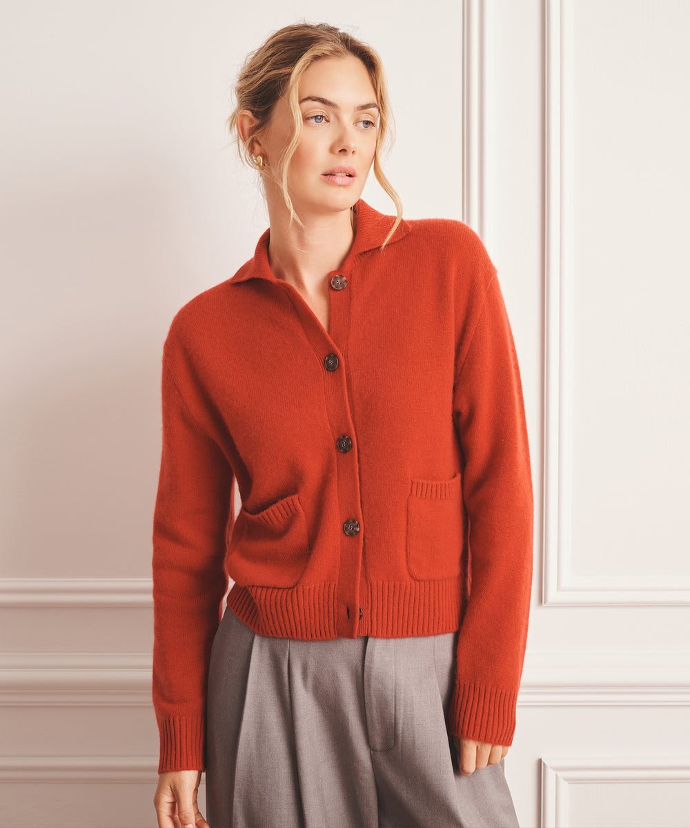 Luxe Cashmere Collared Cardigan (Scarlet Red)