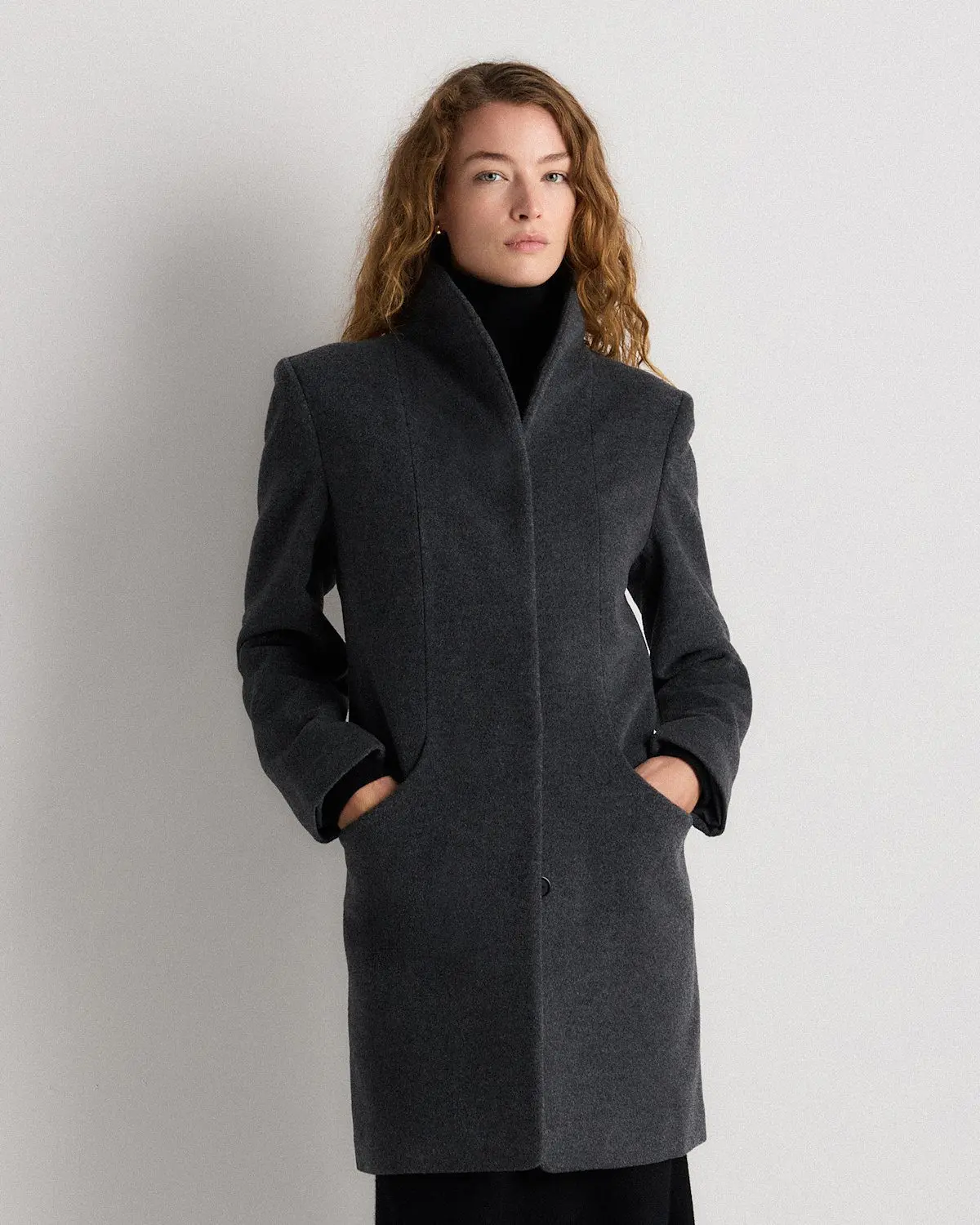 Wool Cashmere Cocoon Coat (Heather Charcoal)