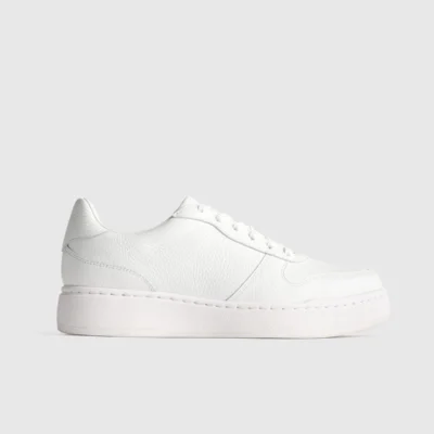 Full-Grain Leather Comfort Court Sneaker (White)