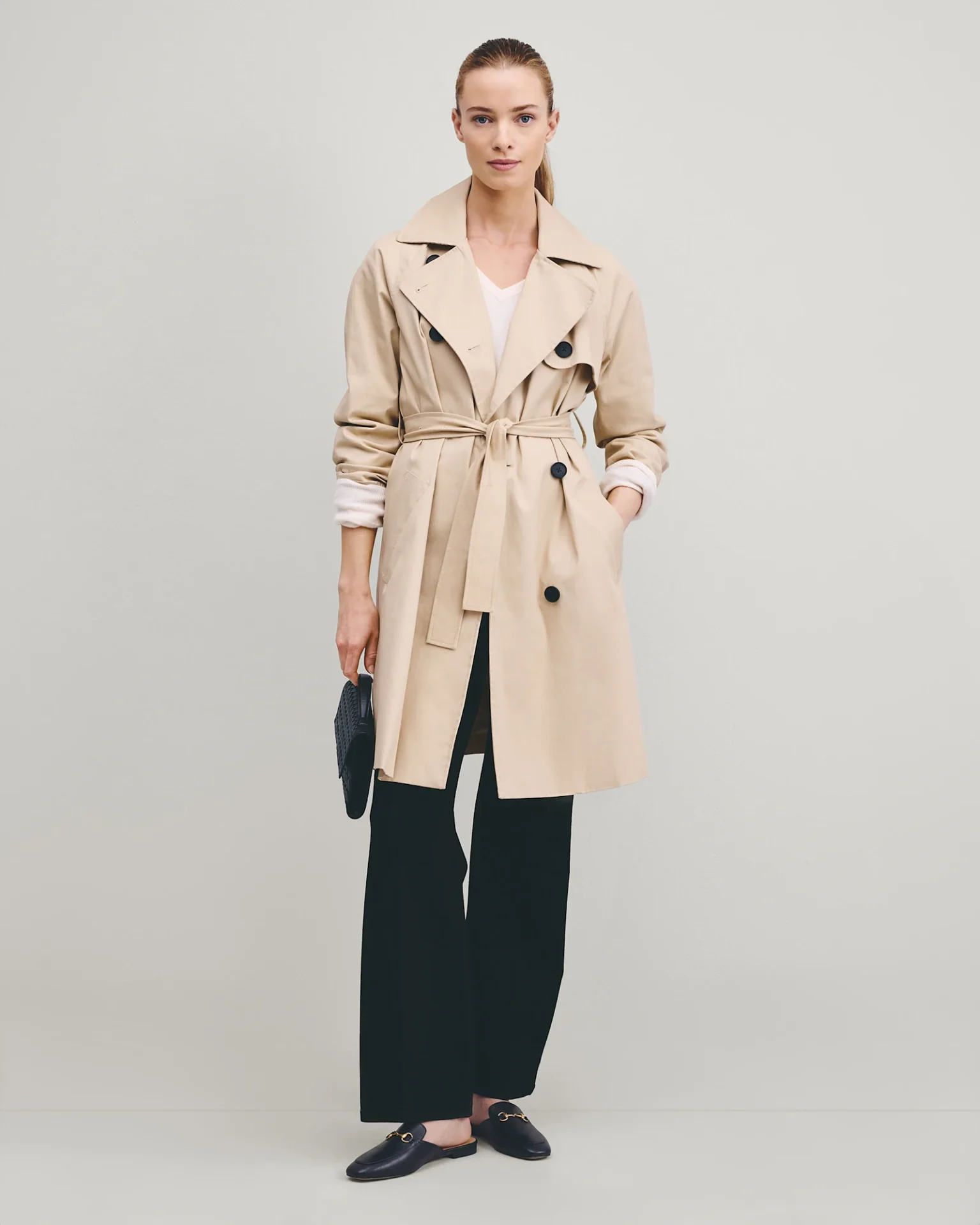 Comfort Stretch Trench Coat (Light Khaki)