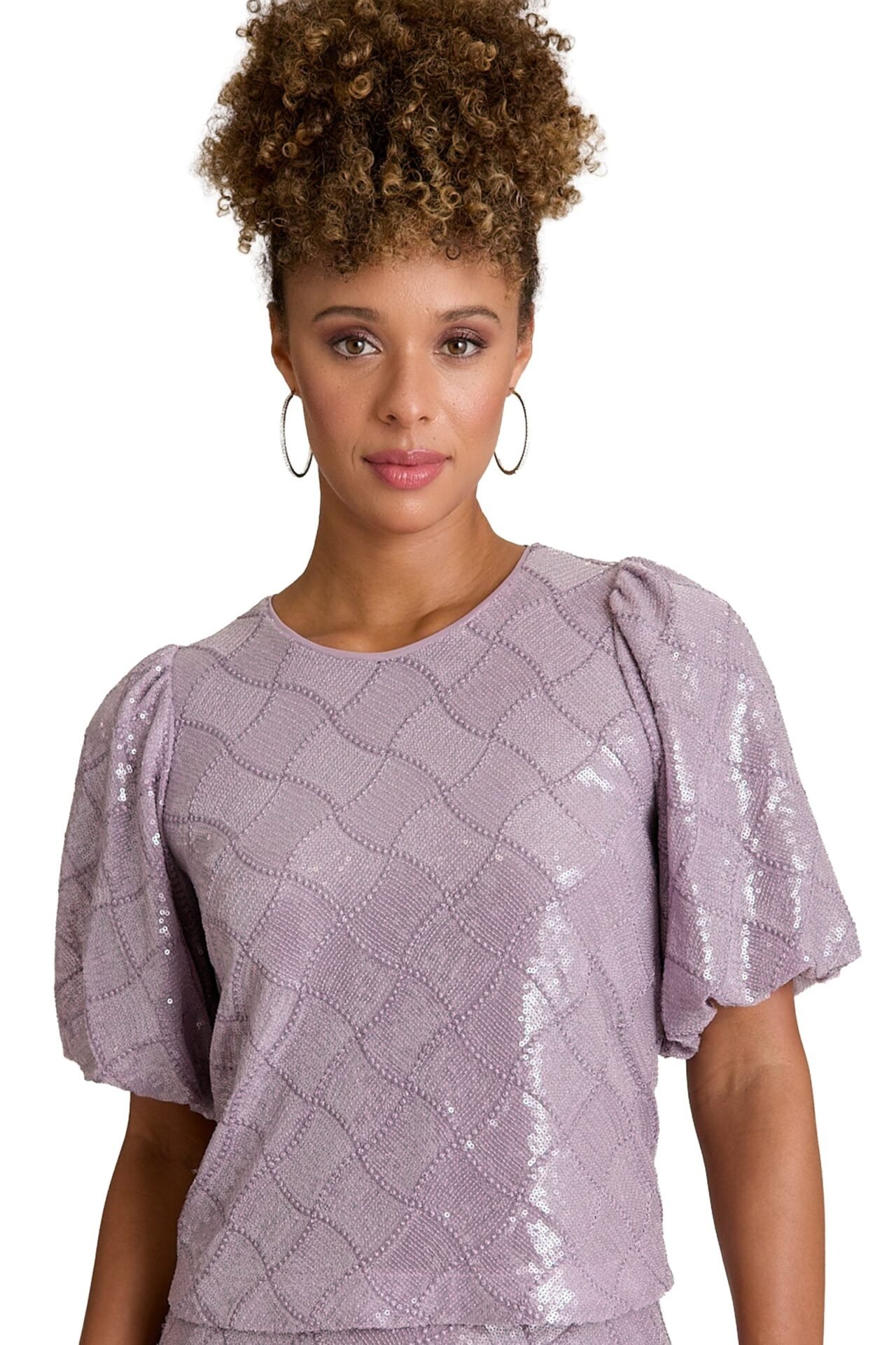 Bryant Jewel Neck Bubble Sleeve Top (Mauve)