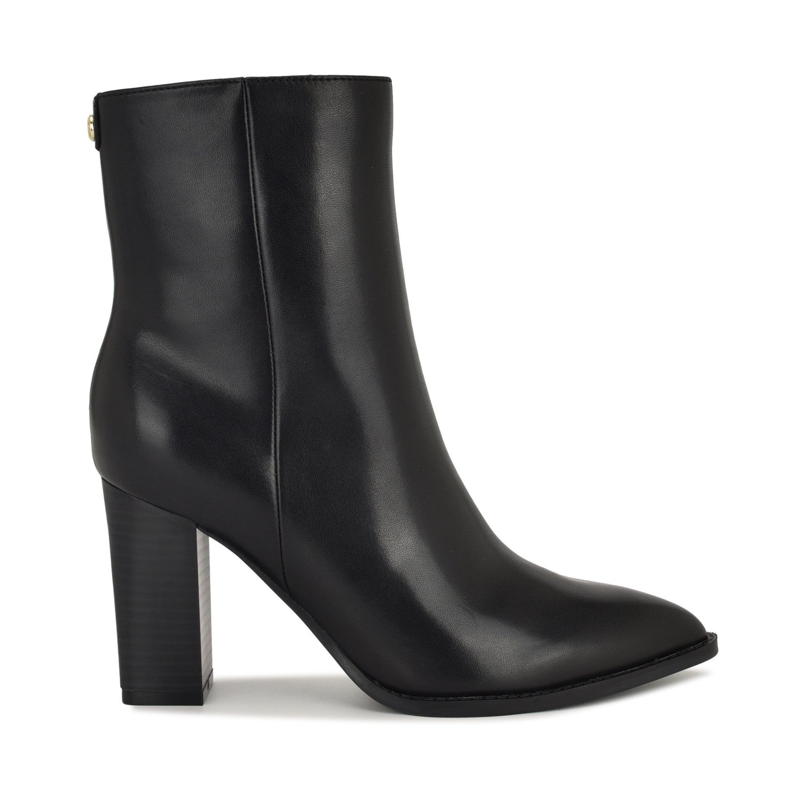 Tessay 9x9 Block Heel Leather Booties (Black Leather)
