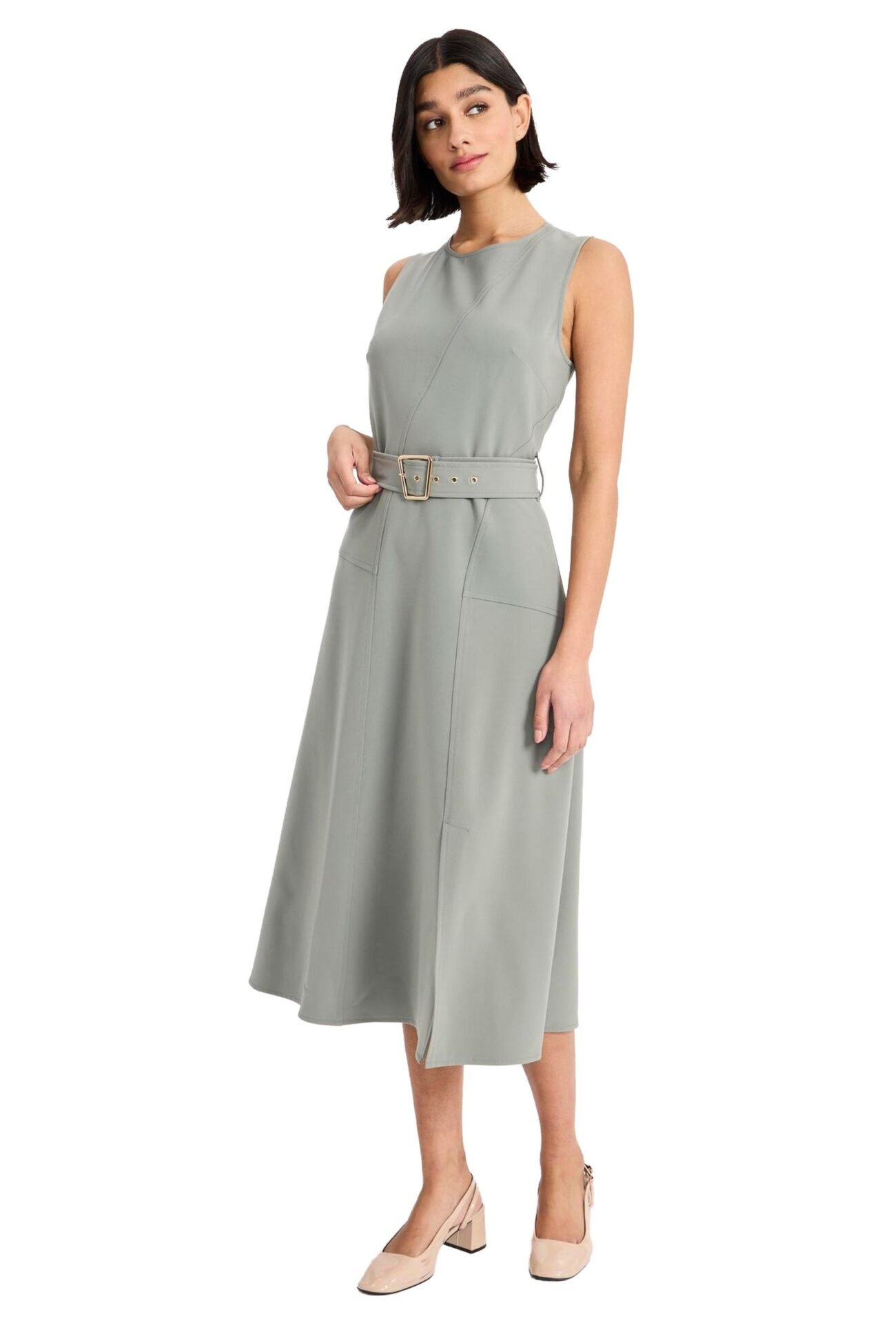 Orion Flare Midi with Belt (Agave Green)
