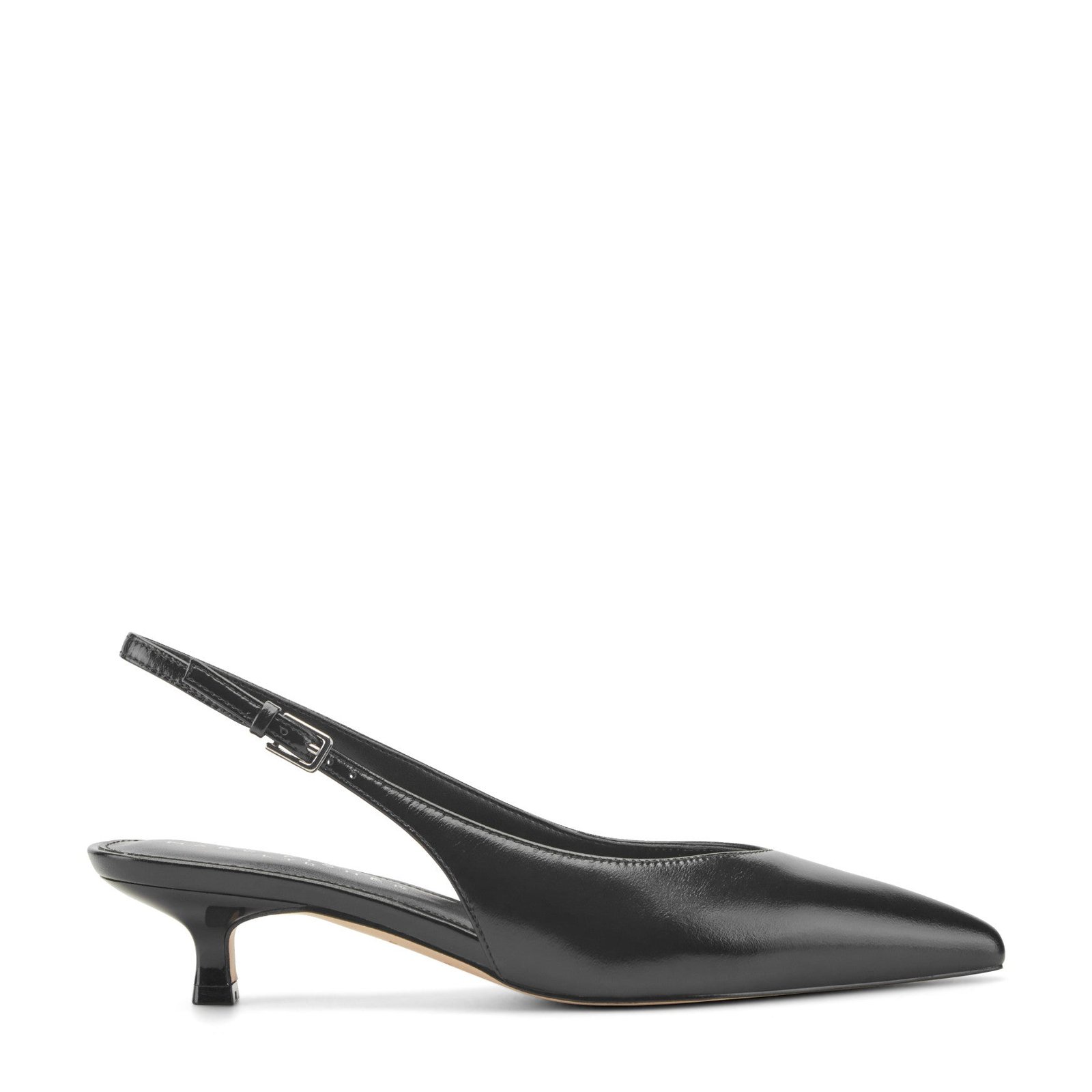 Luciey Kitten Heel Slingback Pump (Black Leather)