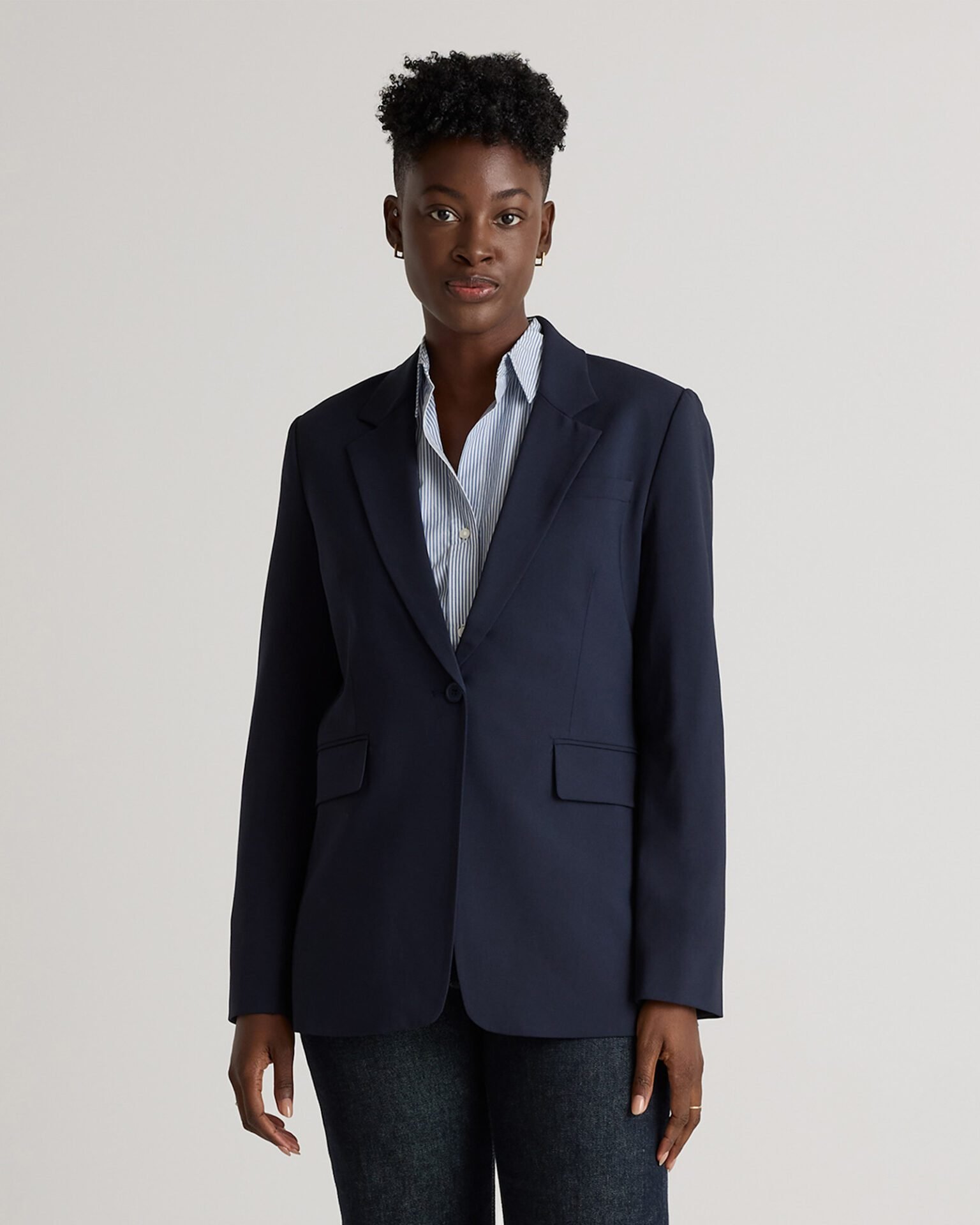 Italian Wool Long Blazer (Navy)