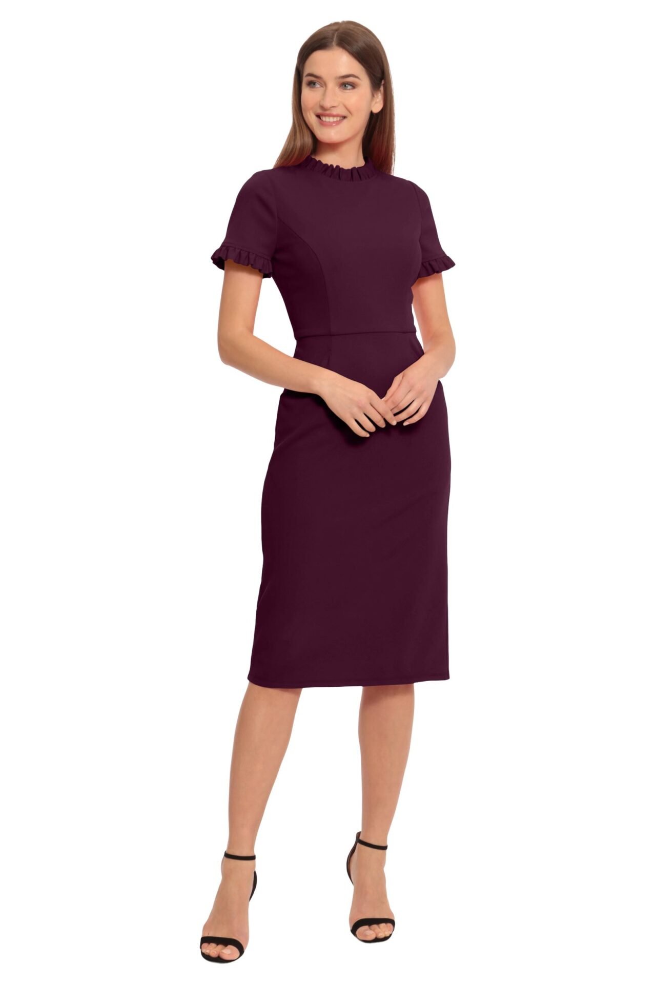 Taren Knee-Length Short Sleeve Dress (Luxe Plum)