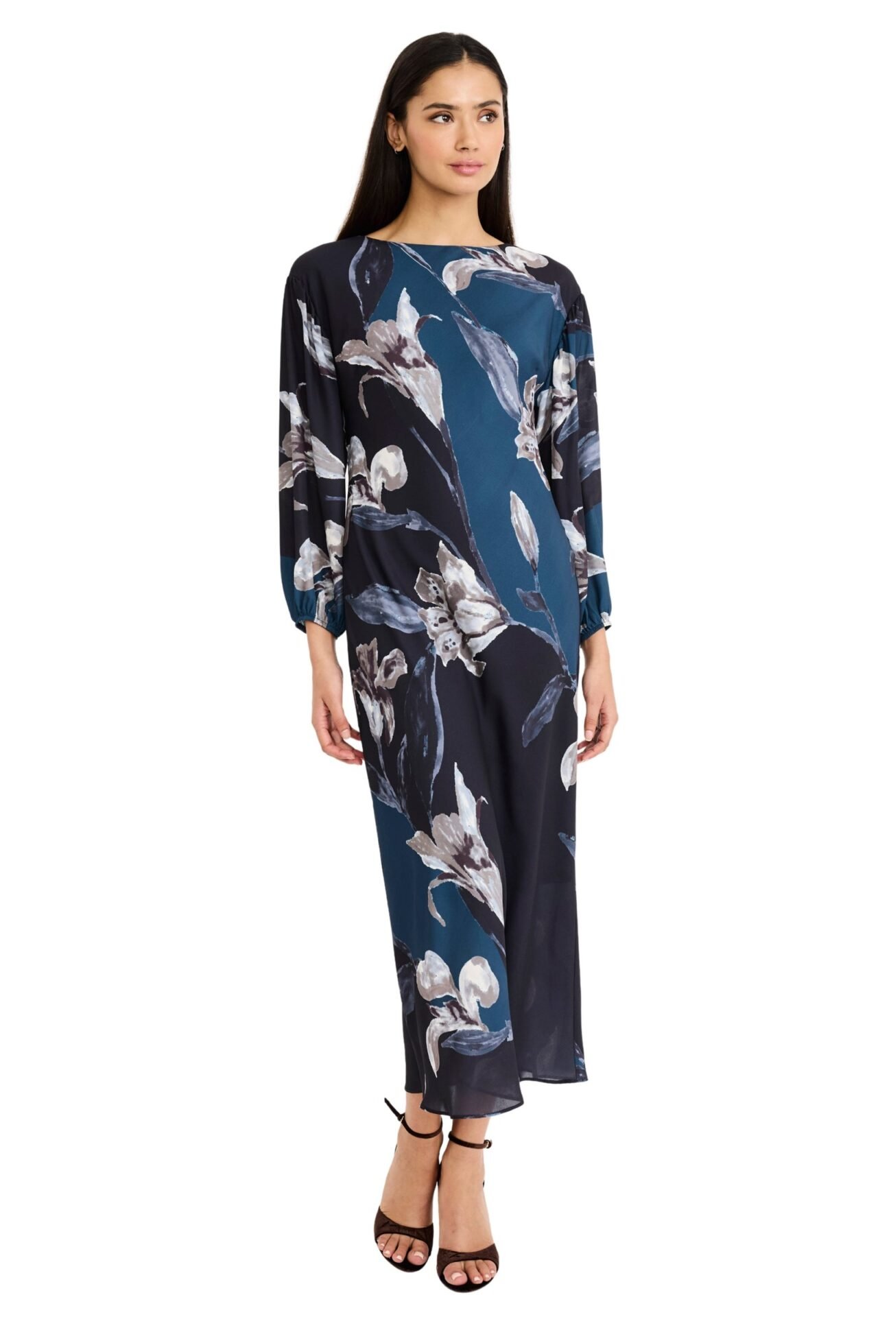 Vielle in Blocked Lillies (Dusk Blue/Midnight Navy)