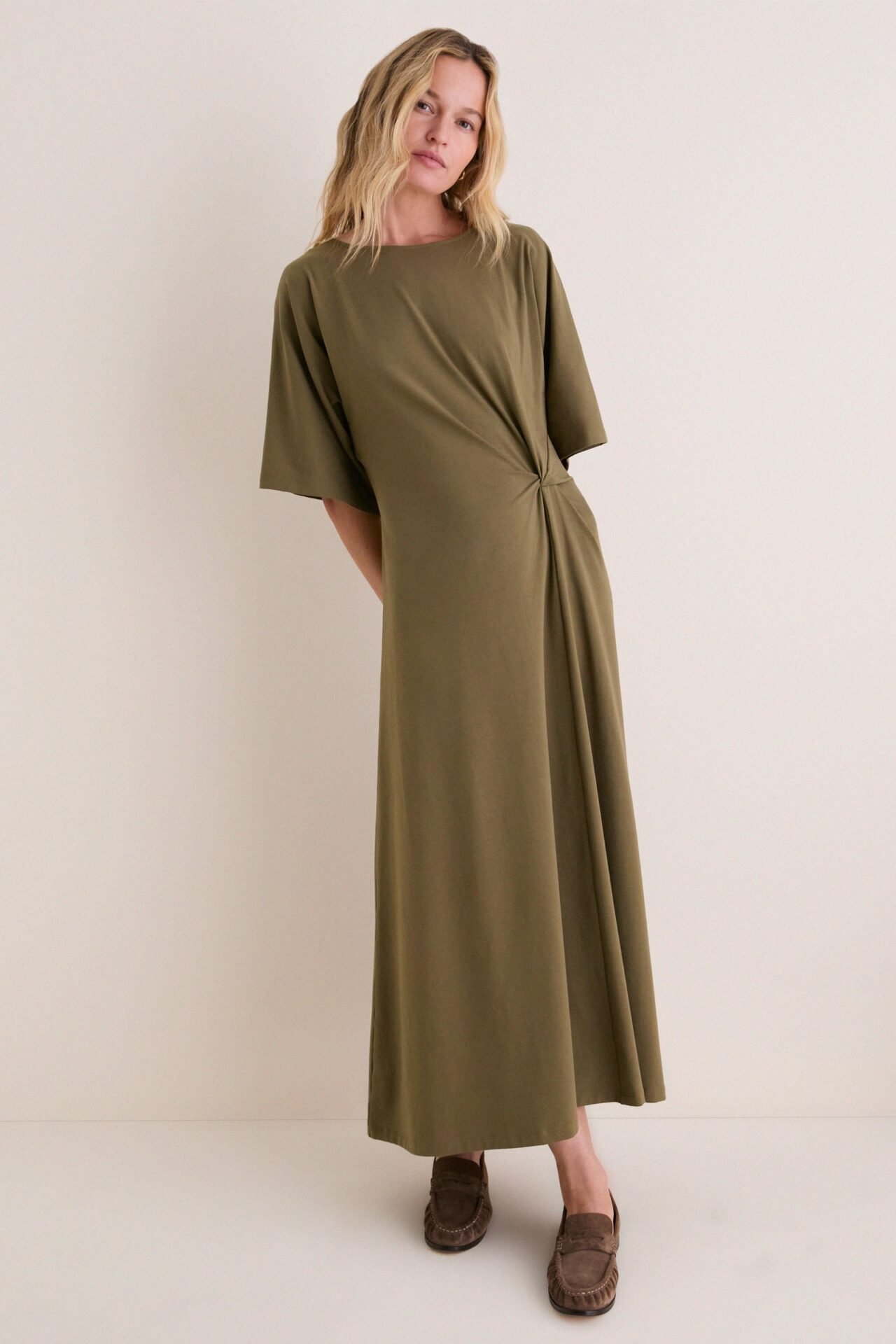 Olive Jersey Lisette Midi Dress