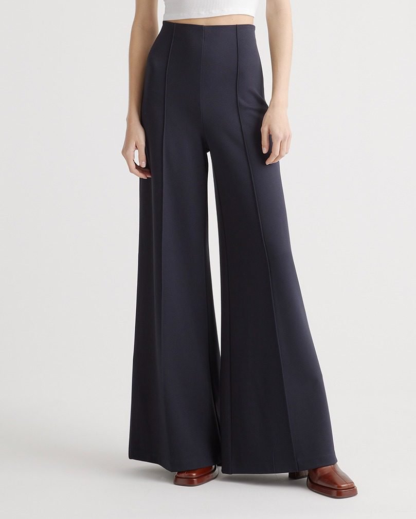 Ultra-Stretch Ponte Super Wide Leg Pants (Navy)