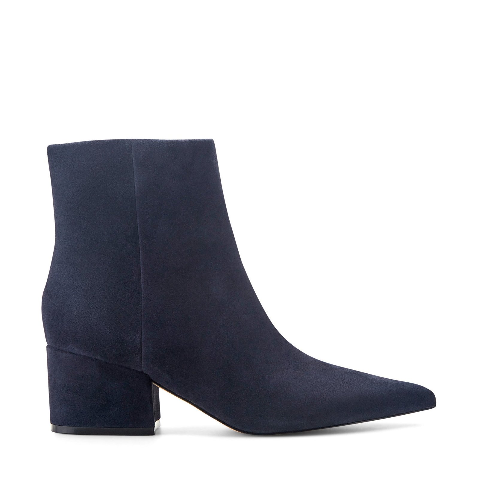 Alfie Block Heel Leather Ankle Bootie (Navy Suede)