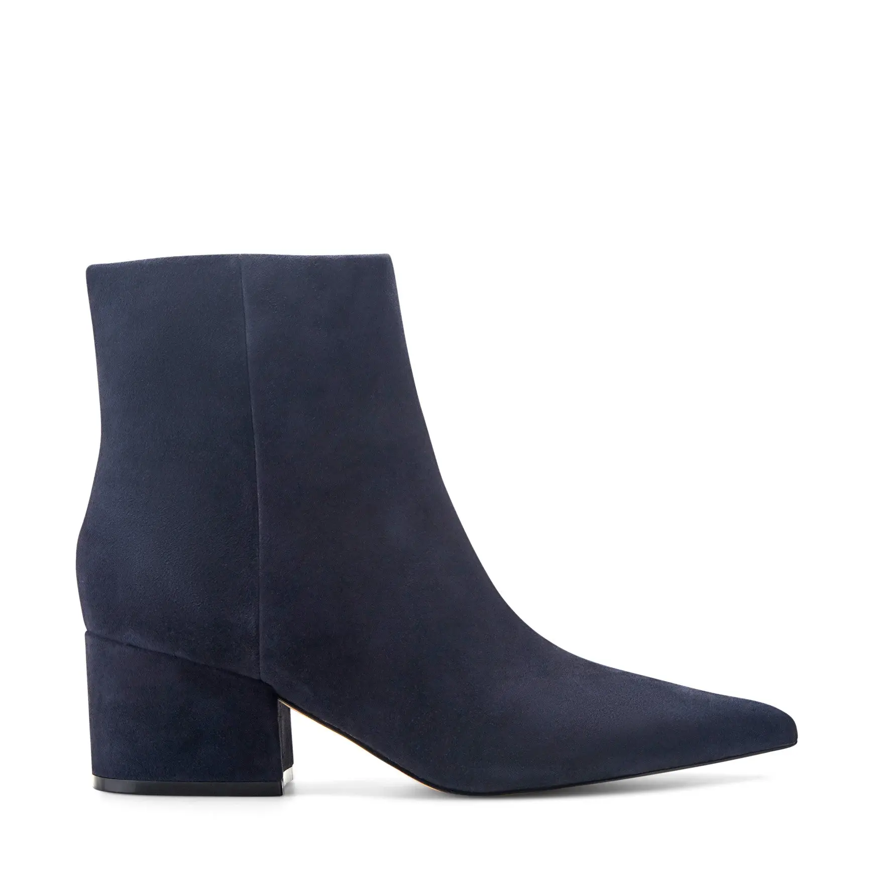 Alfie Block Heel Leather Ankle Bootie (Navy Suede)