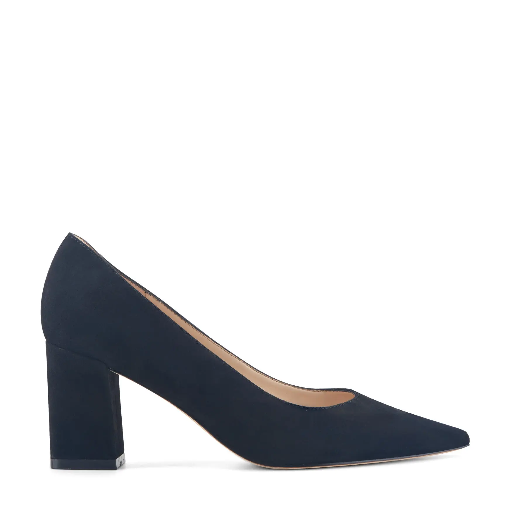 Zala Block Heel Pointy Toe Pump (Black Suede)