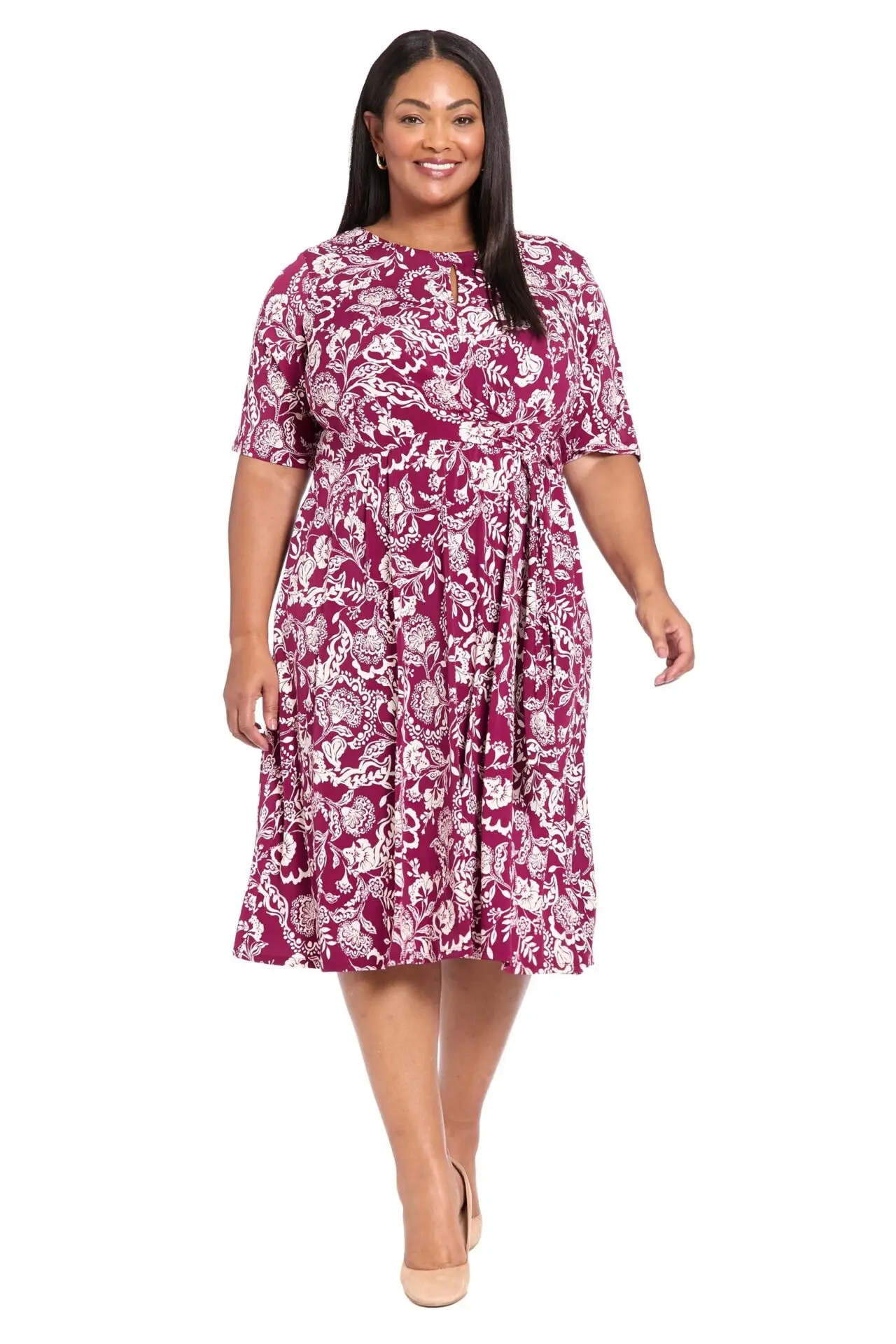 Revel Elbow Sleeve Midi in Graphic Provencal (Plum Caspia/Stonewall)