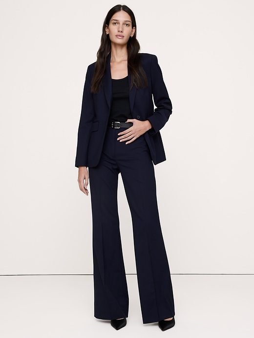 Ultra High-Rise Flare Italian Lightweight Wool Pant (Navy Blue)